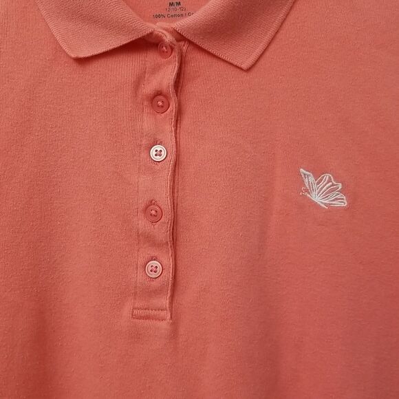🎁5/$25 Tradition Womans Polo Size Medium Orange With White Butterfly - Picture 4 of 6